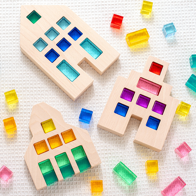 Acrylic high transparent cube gem building blocks children's educational early education sensory rainbow square kindergarten toys