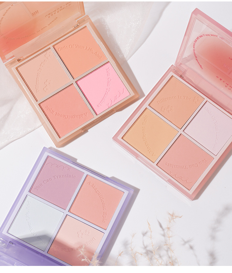 xixi heads to sunset. Four-color blush for contouring and brightening, daily whitening, energetic girl. Peach matte blush makeup undefined