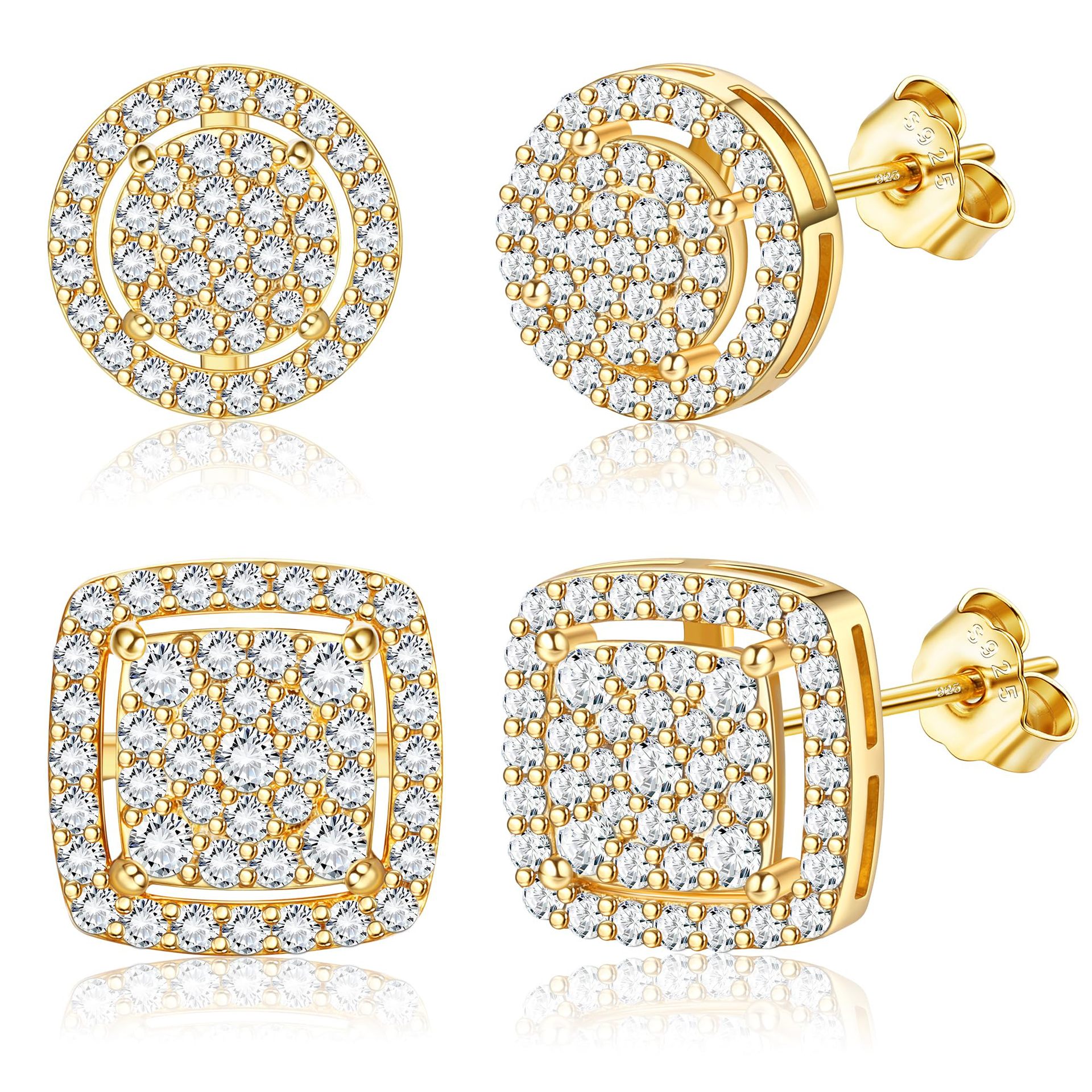 Amazon Popular Geometric Round Square Stud Earrings, Fashionable, Simple, Light Luxury Style, Stainless Steel Earrings, Cross-Border Men's