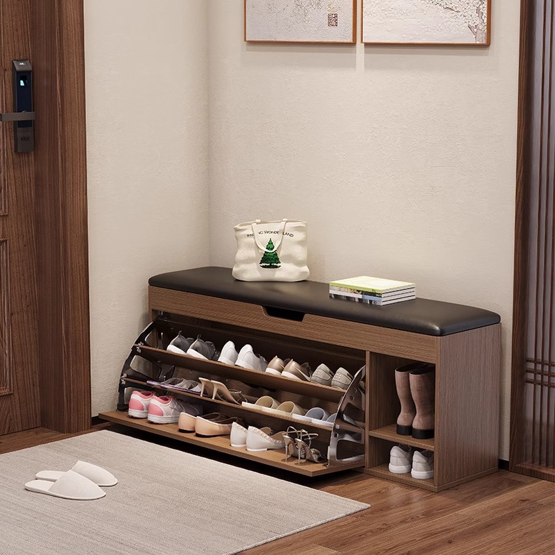 入户换鞋凳家用进门口可坐式翻斗鞋柜软包实木穿鞋凳鞋架一体储s^