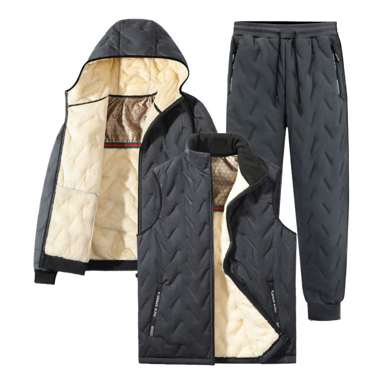 Conjunto de tres piezas de algodón + chaleco gris + pie gris