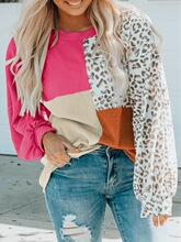 A women's color-block round-neck leopard print knitted