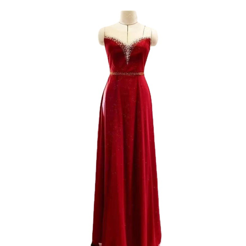 El Comercio exterior europeo y americano Amazon AliExpress desea vestido de novia con cuentas hechas a mano vino rojo largo vestido de noche hasta el suelo image 5