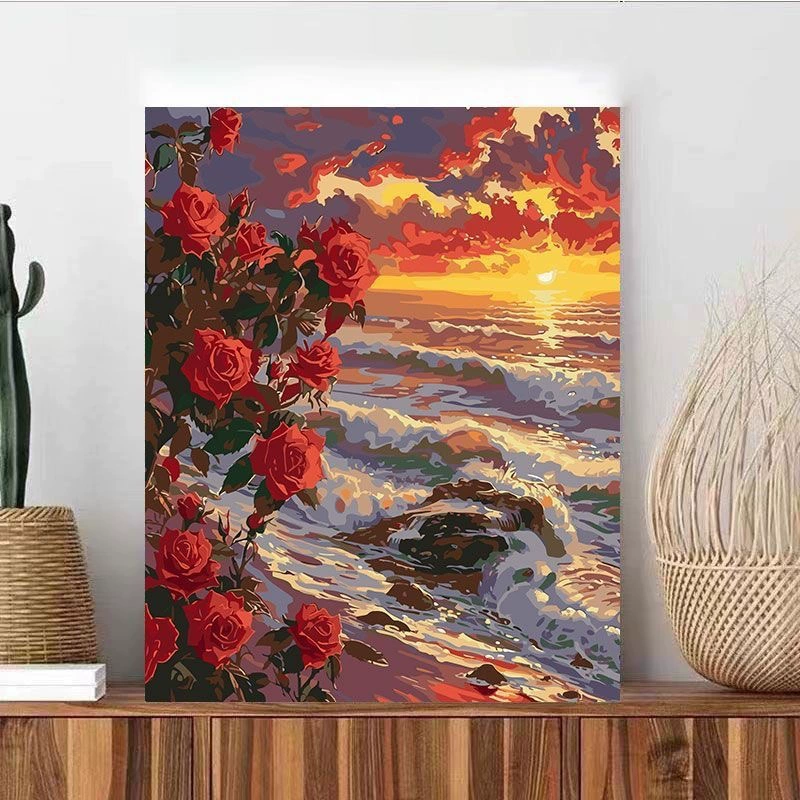DIY numeric oil painting rose coloring hand-painted simple floral living room decoration wall hanging factory wholesale