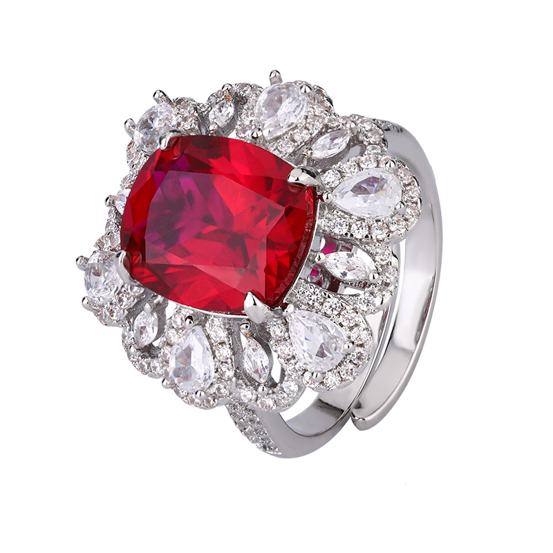 2024 nueva joyería Zhuang Shengsheng fondo de cobre chapado en oro simulación tesoro de color corindón traje de temperamento retro mujer 10*12