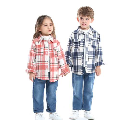童装秋款速卖通新品儿童格子长袖衬衣男童衬衫棉质学院风加厚开衫