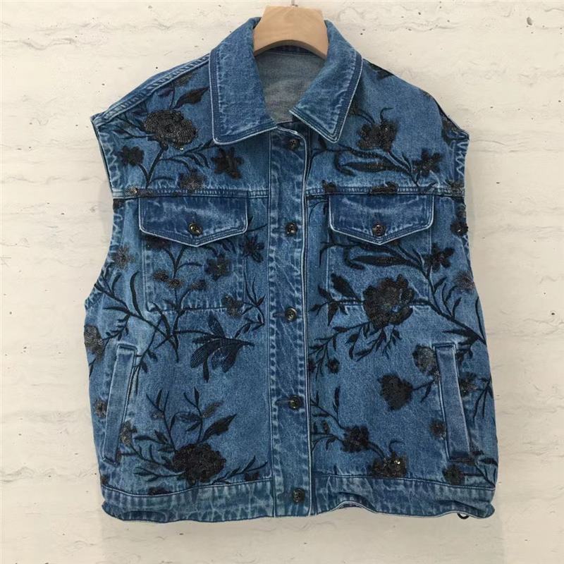 2026 primavera chaleco denim nuevo suelto delgado retro hacer vieja chaqueta bordada de sequillas chaqueta superior