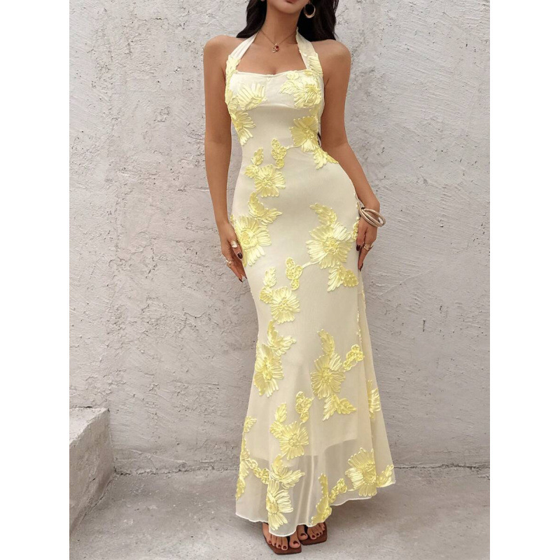 Cross-Border Amazon Halter Neck Long Slim Fit Fishtail Dress for Women 2026 Summer New Style Elegant Dress