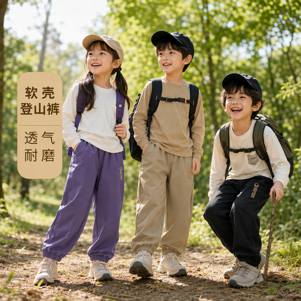 女童裤子春秋装新款春季儿童软壳运动裤春秋款男童户外伞兵裤童装