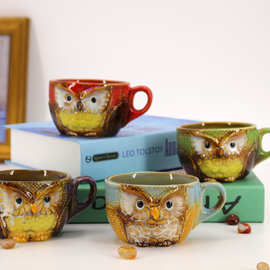 美式彩绘卡通猫头鹰陶瓷马克杯咖啡杯装饰工艺品摆件礼品生日礼物
