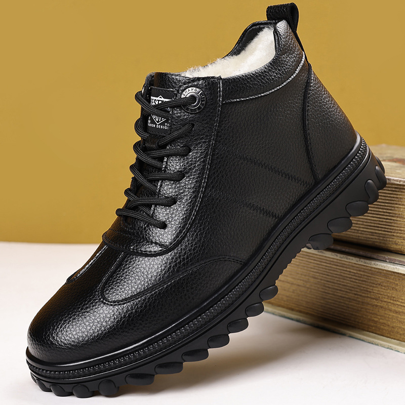 男鞋冬季加绒保暖棉鞋男运动休闲防滑防水加绒棉皮鞋中老年爸爸鞋
