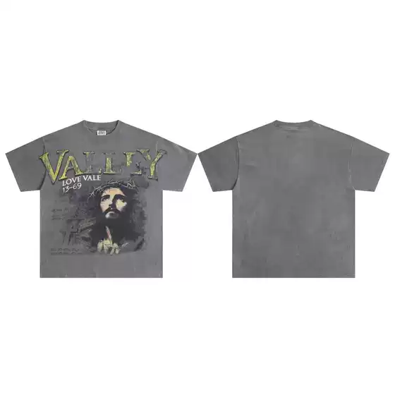 2025 New Trendy Vale Short-Sleeve Valley Dream Loose T-Shirt with Washed and Distressed Effect for Cross-Border Trade