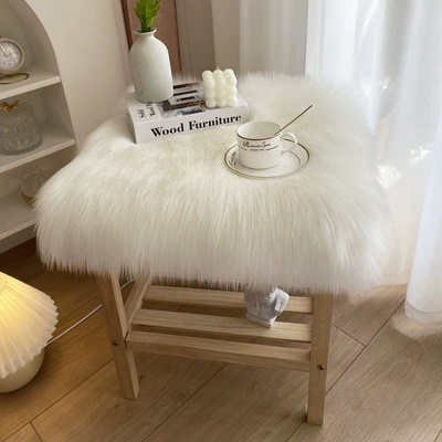 Plush Bedside Table Plush Cushion Imitation Wool Chair Cushion Desktop Cushion Dressing Table Cushion Coffee Table Tablecloth Display Cushion (Wool pad) - 4040cm-square-white