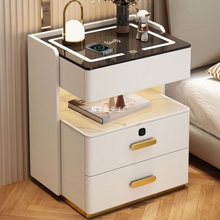 Light Luxury Solid Wood Smart Bedside Table Simple Modern Installation-Free Home Multi-Functional Bedroom Slate Charging Bedside Table