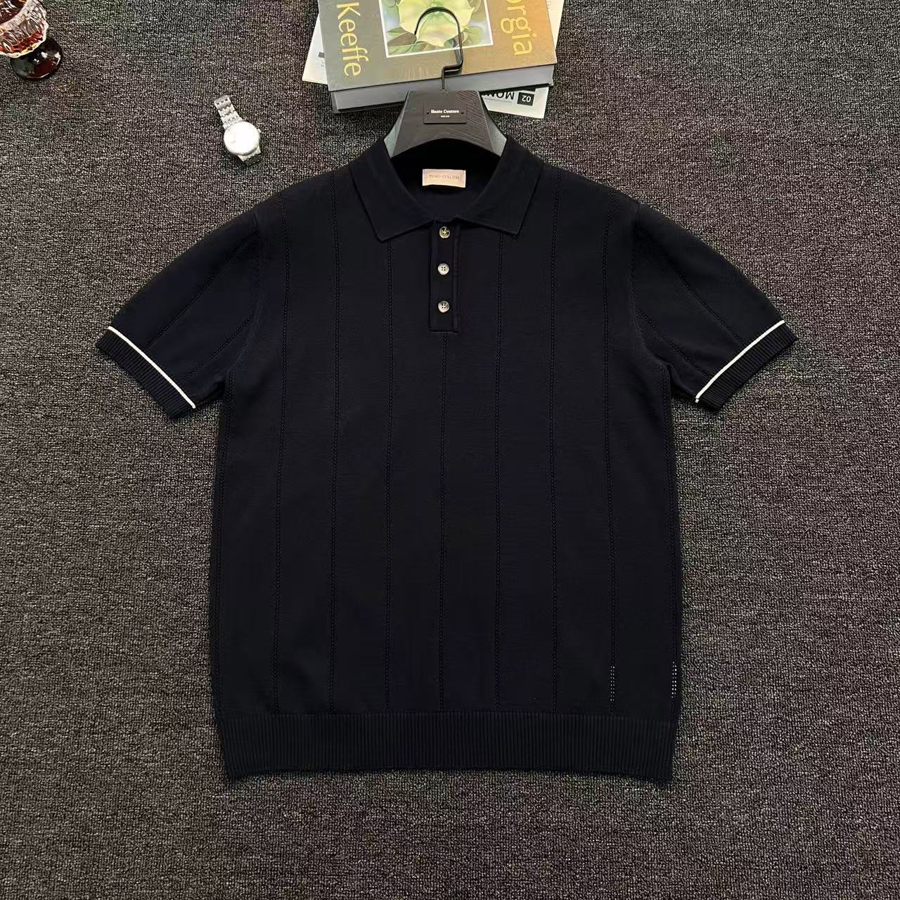 Camisas de polo de manga corta, camisetas de punto, camisetas comerciales anti rayas, hielo, fábrica de verano transfronteriza al por mayor