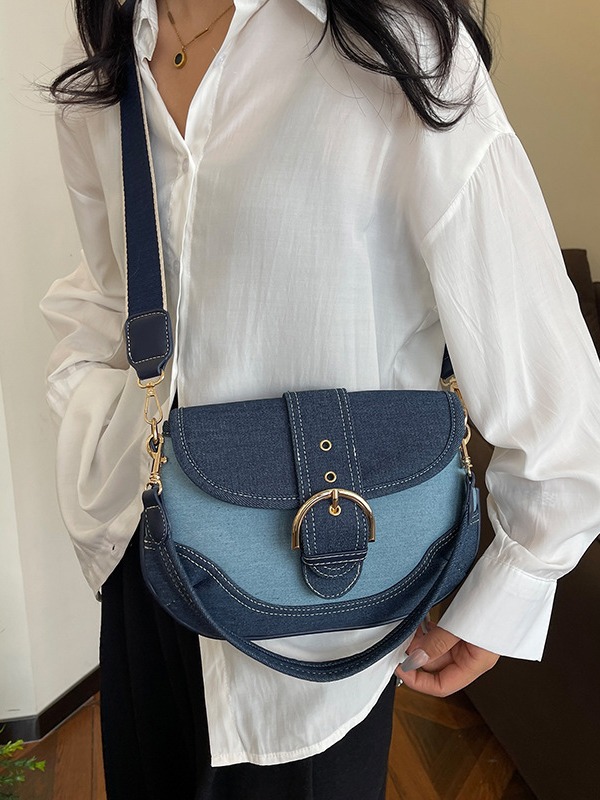 Jean color contrastante bolso de silla de costura mujer 2024 nuevo estilo transfronterizo de alta calidad retro monocommutador mochila de hombro