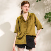 Summer silk shirt, advanced bra top, V-neckline, oversize