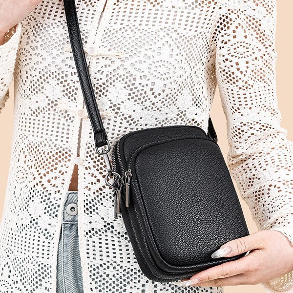 정품 가죽 휴대 전화 동전 지갑 여성의 2024 여름 새로운 다층 Cowhide 중년 어머니 가방 올 매치 어깨 크로스 바디 백