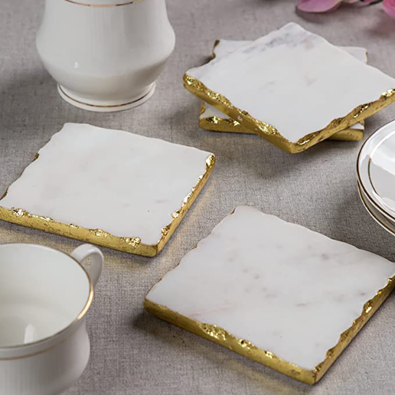 Nordic ins nuevo mármol natural golden edge coaster al por mayor posavasos café antideslizante aislamiento térmico joyería estera de mesa