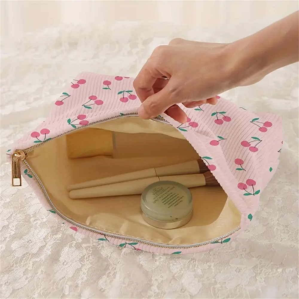 Cosmetic Bag Bags Type Daily, Street, Shopping Occasion Corduroy Material Elegant Streetwear Cherry Corduroy Square Makeup Bags