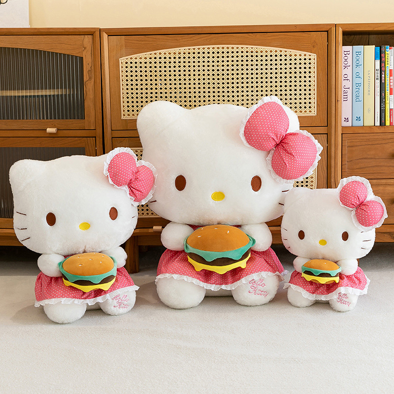 New hamburger KT cat doll cute kitten plush toy girls birthday gift factory wholesale KT cat doll