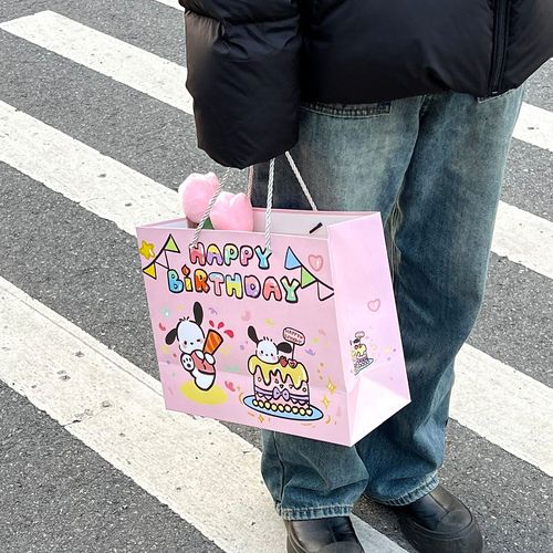 Happy Birthday Gift Bag Hand-held Paper Bag Cake Puppy Cute Cartoon Birthday Gift Bag Thickened for Giving