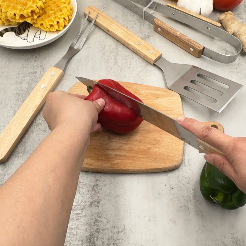 跨境不锈钢烧烤工具4件套荷木BBQ烤具套装烧烤户外刀叉2件套组合|undefined