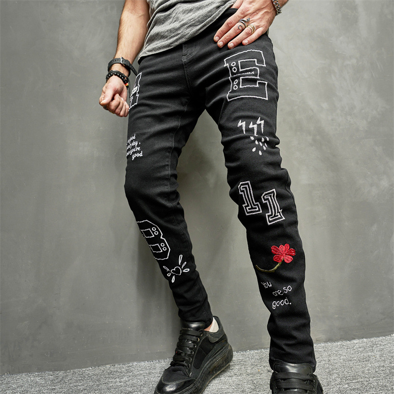 2024 New Men's Black Jeans European And American Slim Fit Small Foot Jeans Skinny Stretch Trend Slim Fit Jeans Trousers_voghion.com