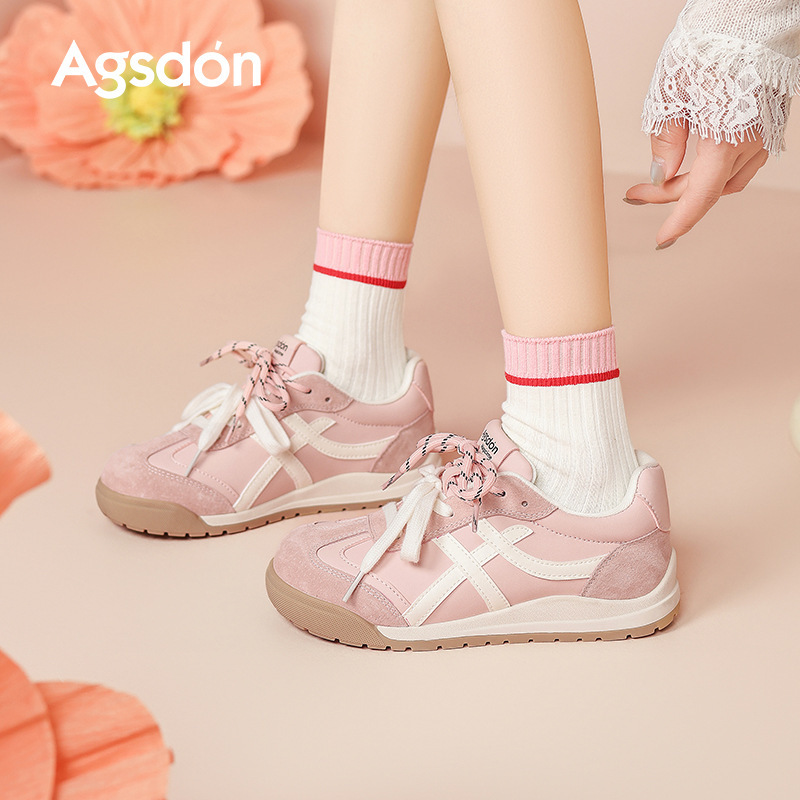 Augusden Pink German Training Shoes for Women 2026 New Spring Sports Ballet Style Forrest Gump Shoes Thick-Soled Casual Sneakers