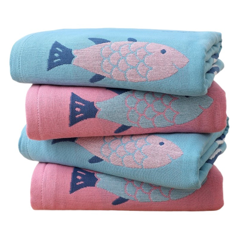 Zhiyang new Aiwei bamboo cotton happy fish jacquard gauze bath towel tube top bath towel soft absorbent breathable wholesale
