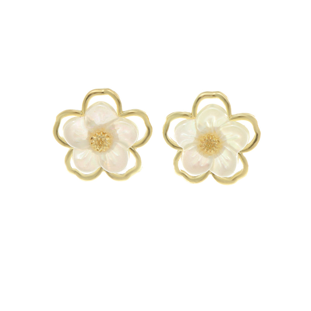 fashion flower pearl simple hollow flower alloy stud earringspicture5