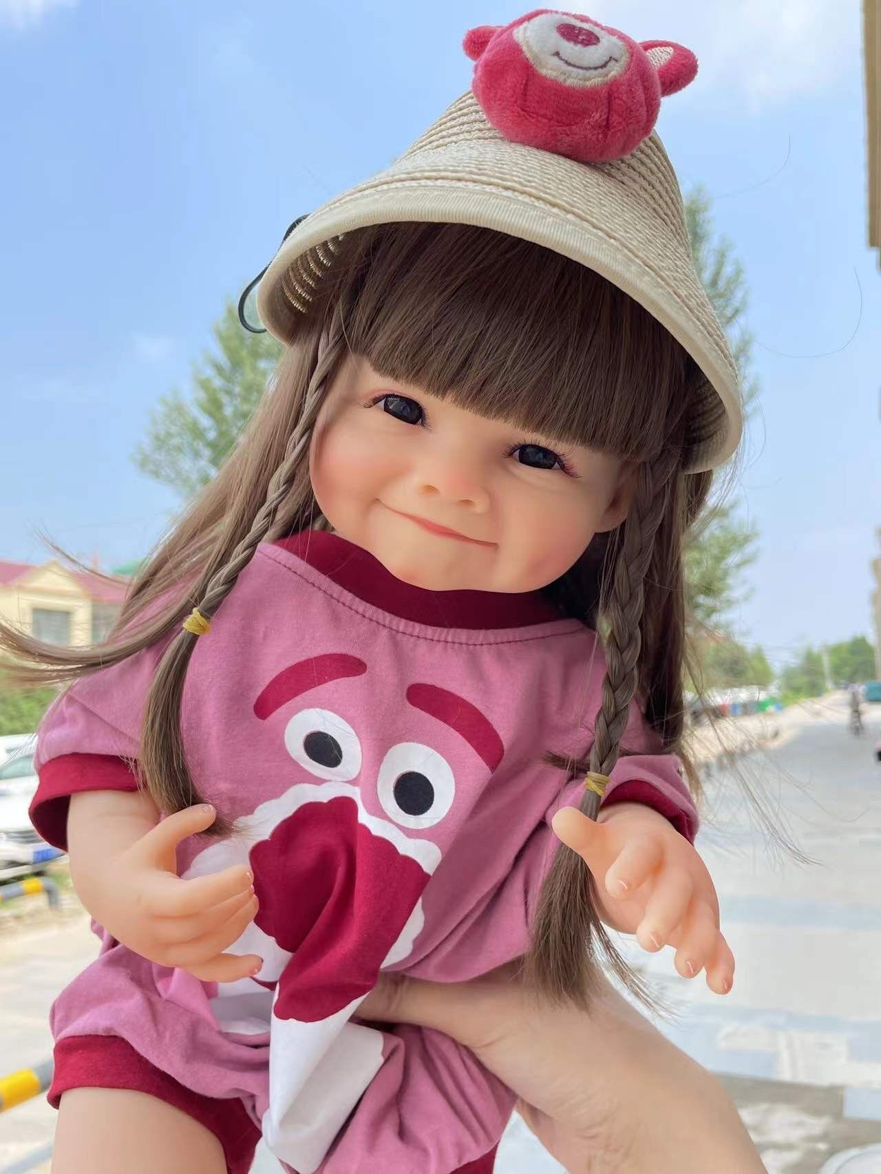 NPK 55cm pegamento completo simulación muñeca hoyuelo sonrisa bebé entrega de una sola pieza image 6