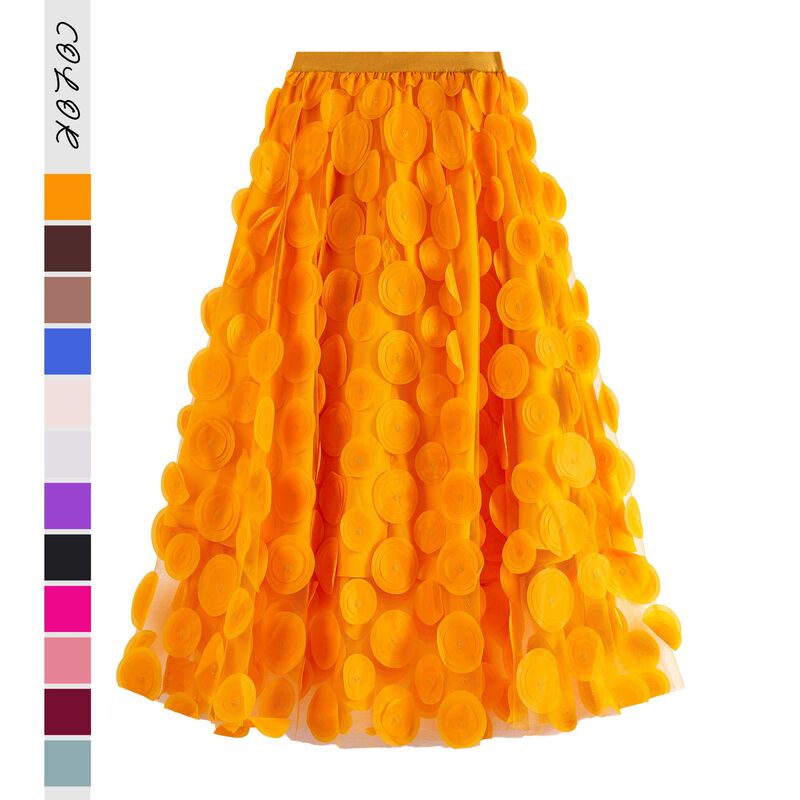 Europe and the United States station heavy industry retro A- line skirt large swing skirt women's autumn and winter new three-dimensional wave point gauze skirt high waist all-match