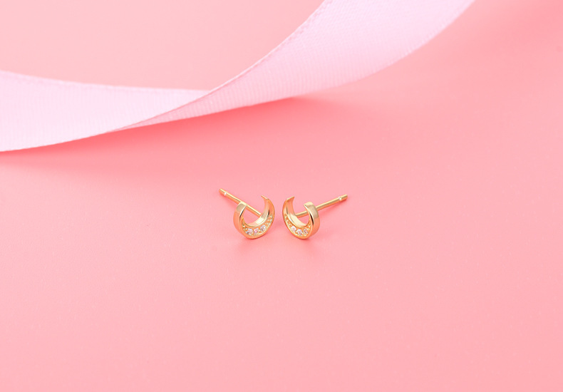 1 Pair Simple Style Moon Plating Inlay Sterling Silver Zircon 18k Gold Plated Ear Studs display picture 7