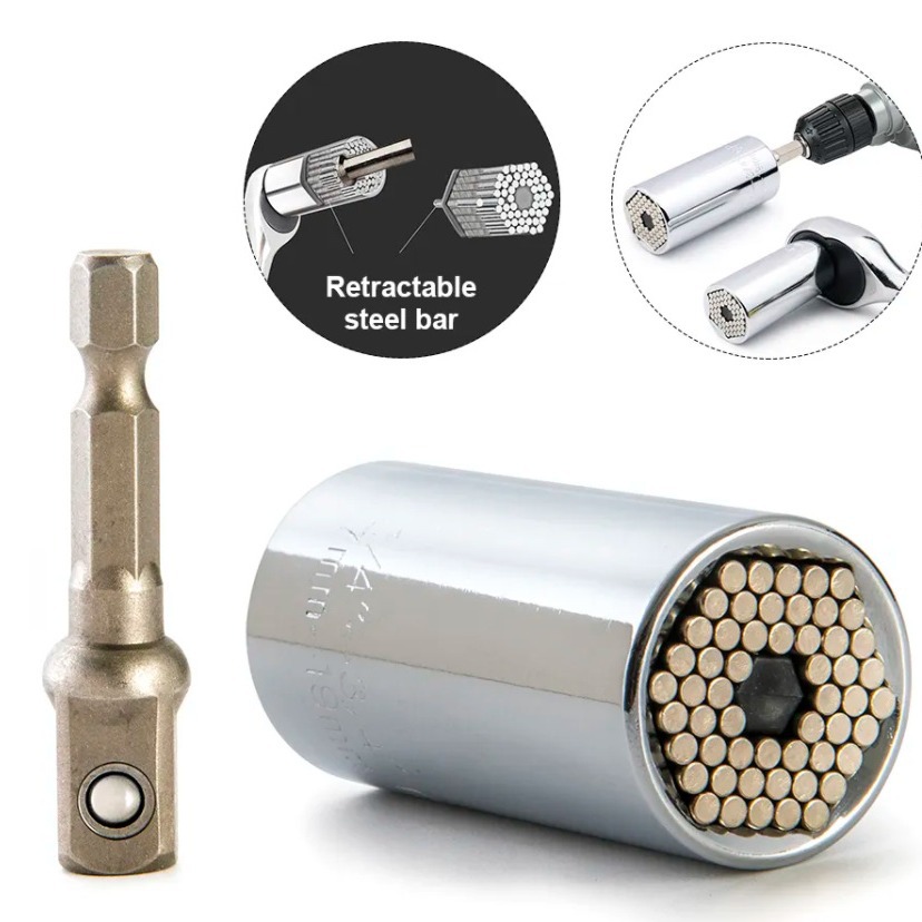 厂家直供万能套筒多功能棘轮7-19三件套3/8接杆魔术套筒