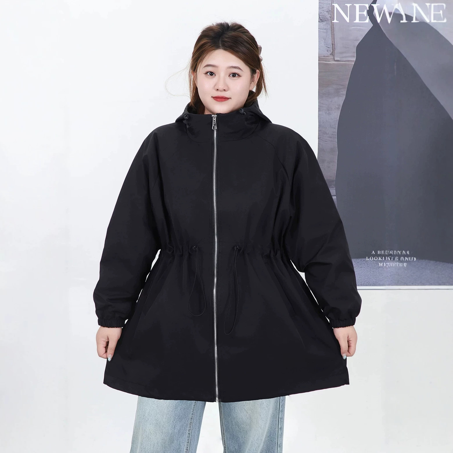 Autumn loose-fit fashionable casual hooded trench coat plus-size women's clothing 150kg for plus-size ladies
