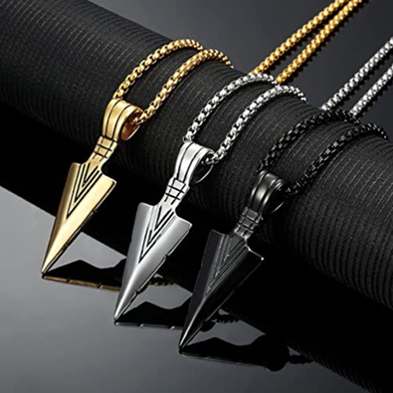 Xinghe Cross-Border Hot-Selling European and American Personalized Triangular Spear Head Men's Necklace Retro Arrow Necklace Pendant Jewelry