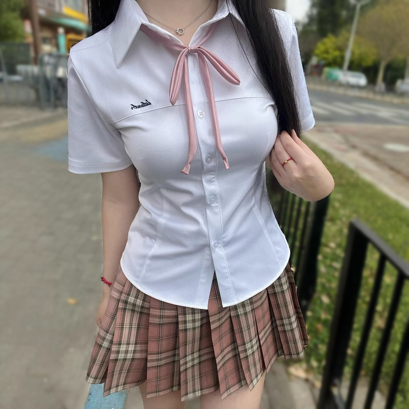 Kojima Original New Embroidered JK Slim-fit Short-sleeved Shirt White All-match Uniform College Pure Desire Style Shirt
