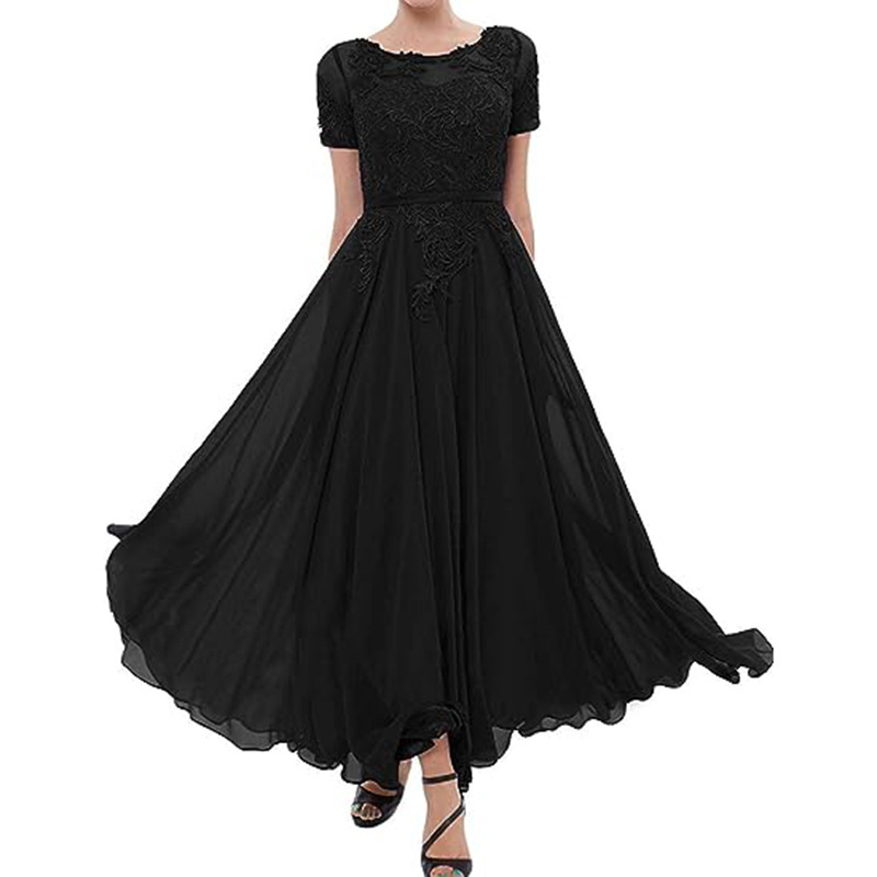 Cross-border independent website Amazon chiffon ball gown three-quarter sleeve long leg-exposed dress banquet evening gown