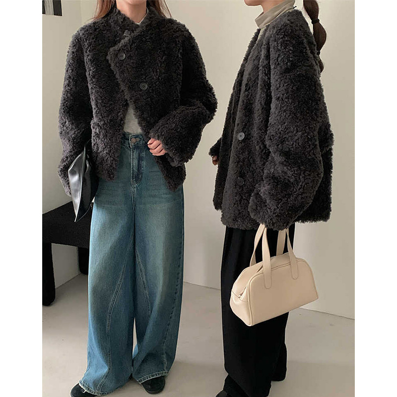 海宁羊毛2025秋冬新款慵懒风羊羔毛羊剪绒皮毛一体皮草外套女短款