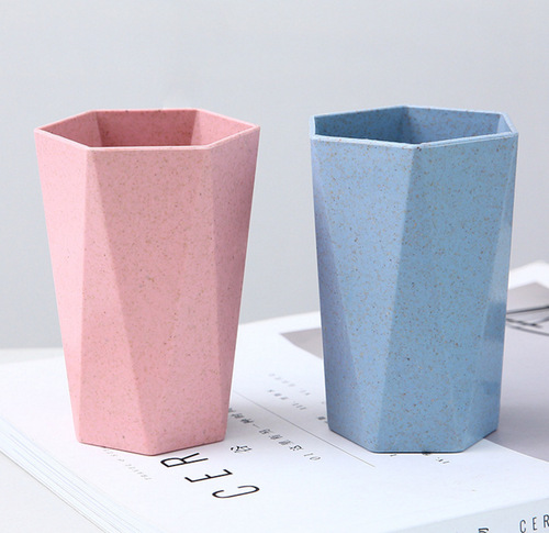 Wheat straw fresh rhombus cups toothbrush cup mouthwash cup couple toothbrush cups bathroom cups minimalist candy color