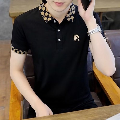 Men's short-sleeved T-shirt, high-end polo shirt, trendy men's summer new style, Korean version, slim lapel top, foreign trade dropshipping