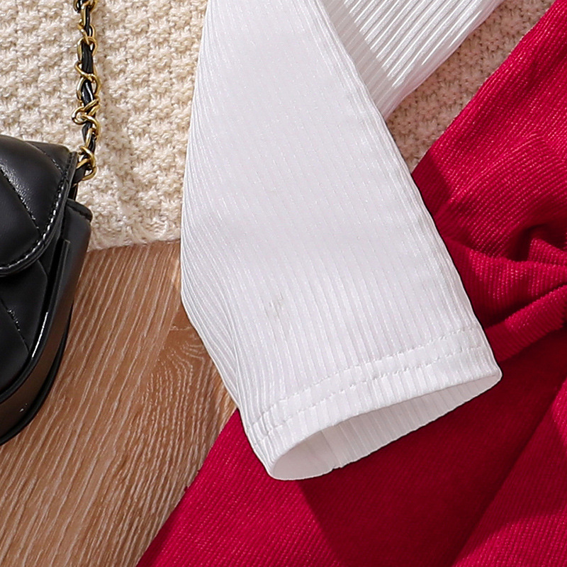 Completo moda bambina, gonna a mezza manica con fiocco grande, top a maniche lunghe, novità autunno e inverno, abbigliamento per bambini di medie dimensioni_voghion.com