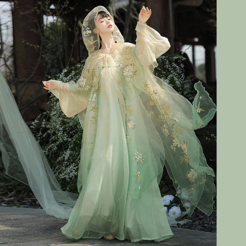 Luozhu Original Hanfu for Women【Flower Goddess】Tang-Style High-Waisted Gradient Ruqun with Floral Embroidery and Cape, Suitable for Daily Wear in Spring and Summer Luozhu Original Hanfu for Women【Flower Goddess】Tang-Style High-Waisted Gradient Ruqun with Floral Embroidery and Cape, Suitable for Daily Wear in Spring and Summer
