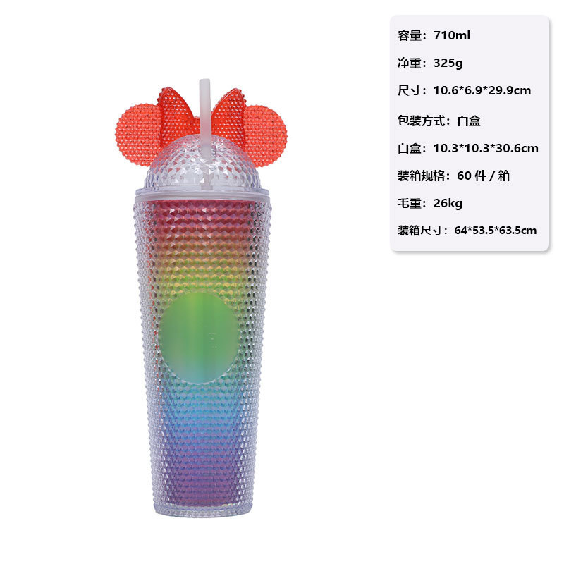 跨境热销24OZ大容量吸管杯 便携蝴蝶结耳朵盖榴莲杯 时尚扎手水杯|undefined