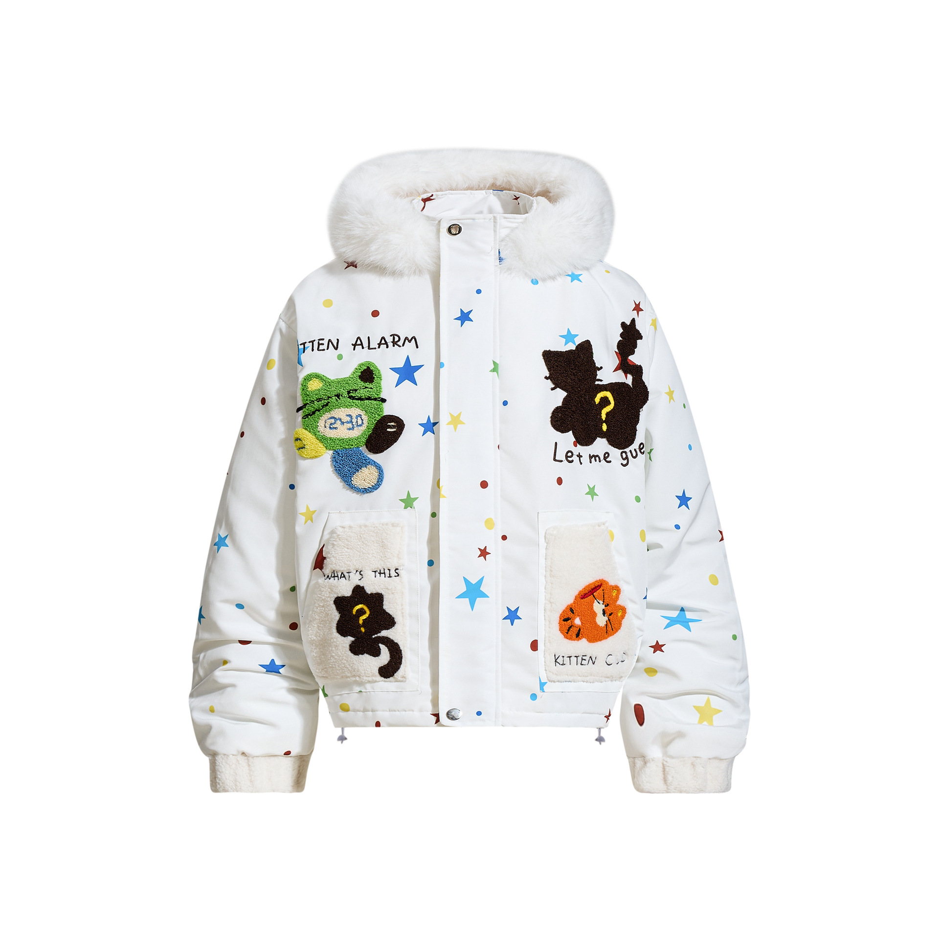 纵驰衣社美式毛巾绣星星连帽棉服外套冬季新款宽松保暖棉衣