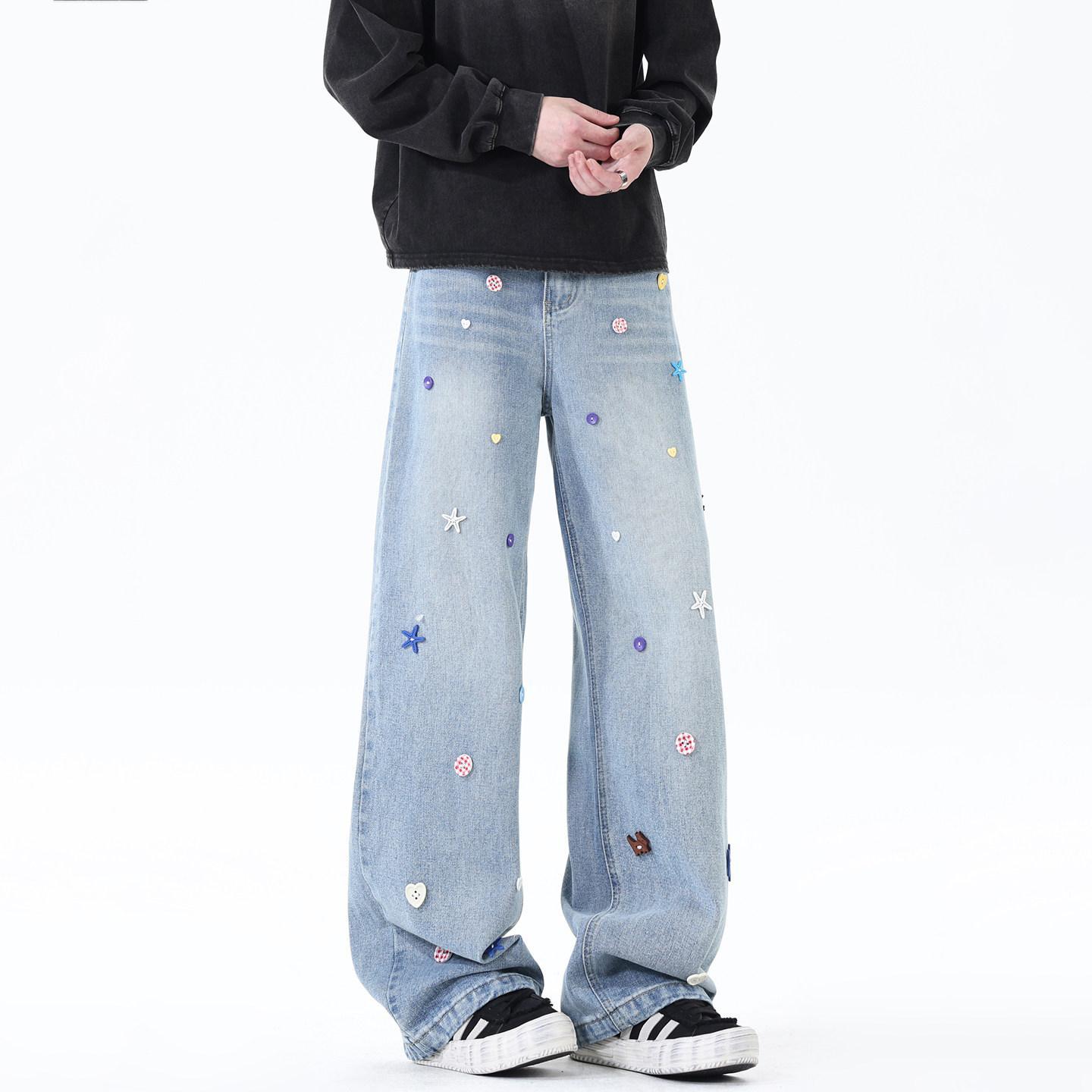 Retro-Jeans im farbenfrohen Boyfriend-Stil für Damen und Herren mit Knopfleiste und weitem Bein, bodenlang, für den Herbst_voghion.com