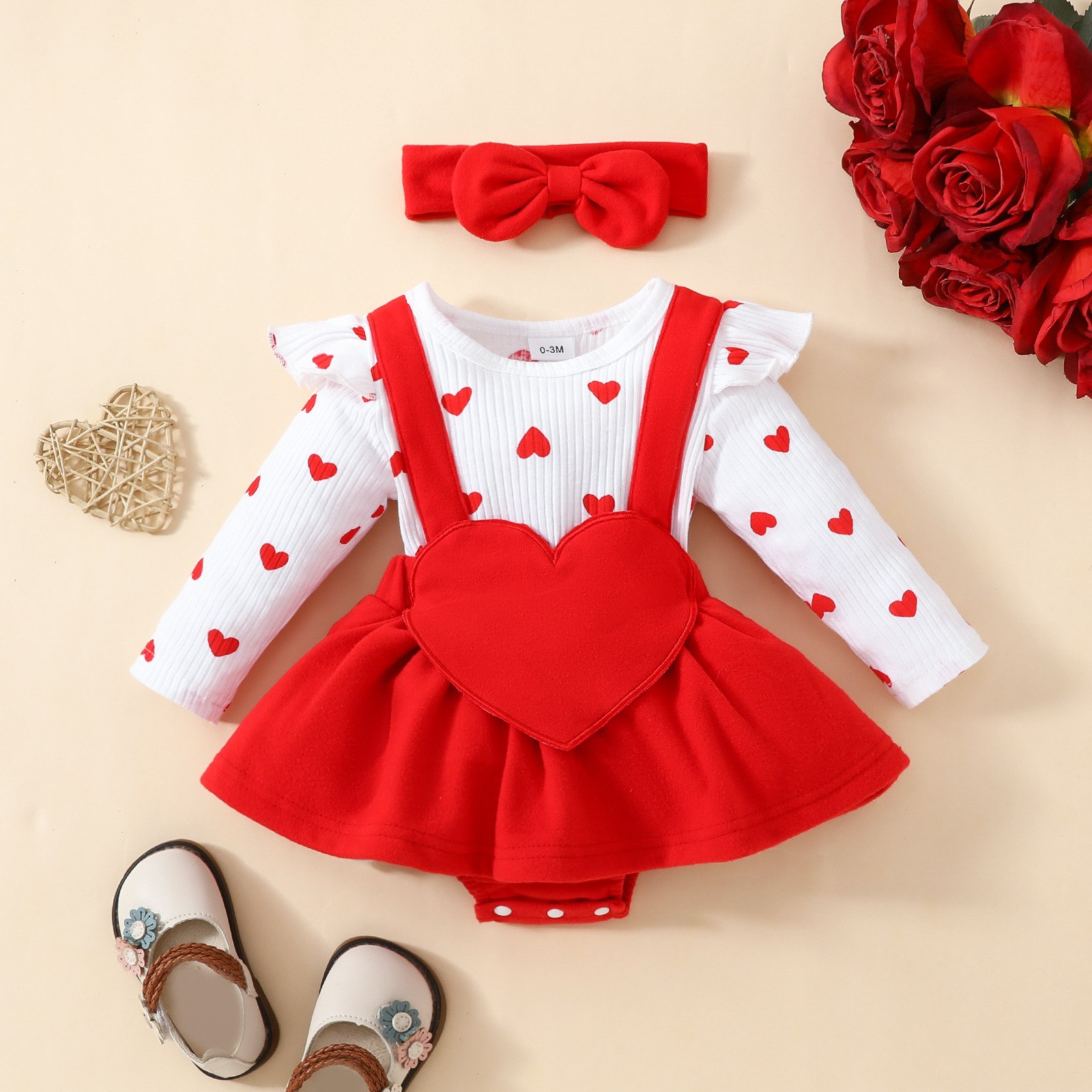 213g Weight Romper Children's Clothing Type Cotton Fabric Type Bodysuits Tops Type Baby(0-2Years) Age Group Regular Fit Fit Type Valentine'S Day Festival Heart Shape Pattern Spring, Autumn Season Girl'S Gender Cute Style Valentine'S Day Cute Heart Shape Cotton Baby Rompers 1