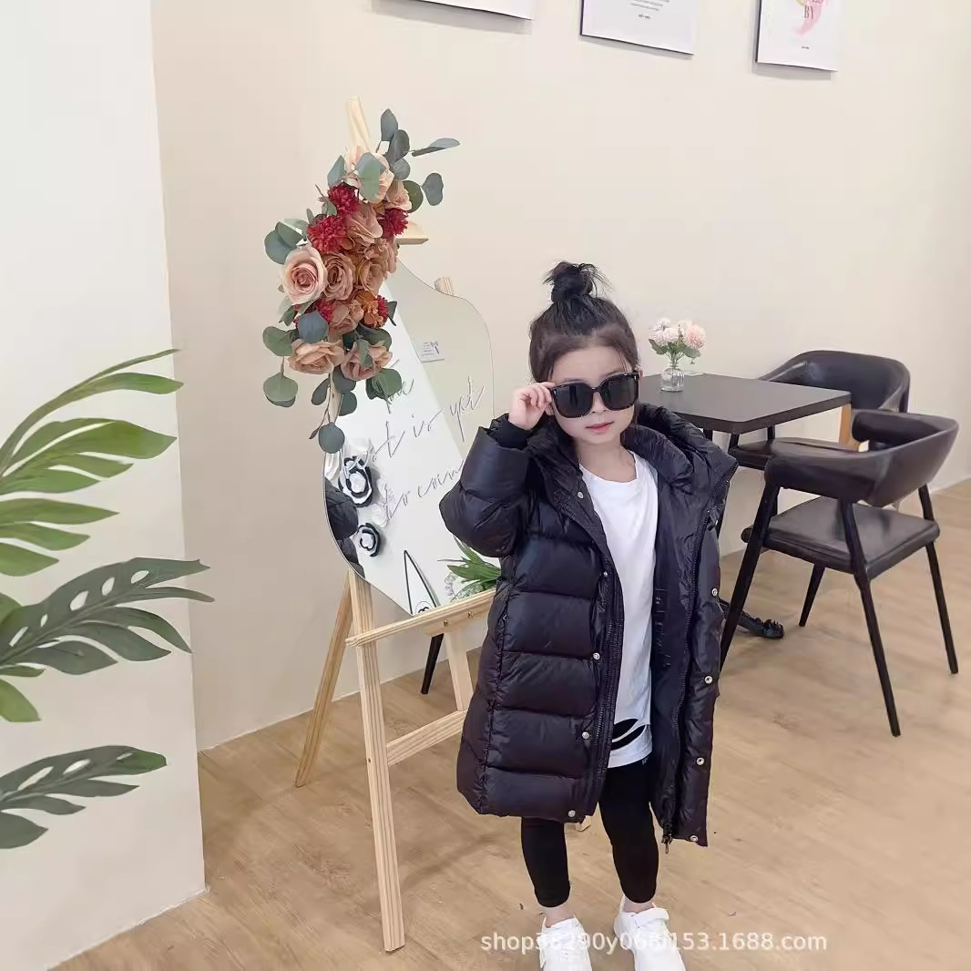 儿童长款羽绒服冬季男女童泡芙加厚小火山白鸭绒外套轻便轻便保暖