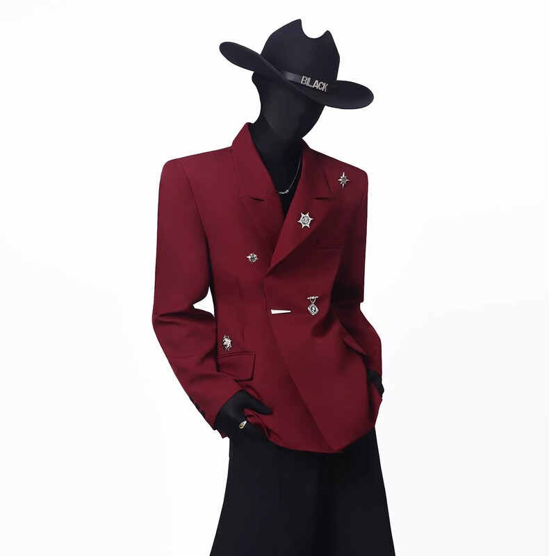 High-End Metal Accessory Blazer for Men, Light Luxury, Slim Fit, Trendy, Casual, Stylish, Single-Breasted Jacket High-End Metal Accessory Blazer for Men, Light Luxury, Slim Fit, Trendy, Casual, Stylish, Single-Breasted Jacket